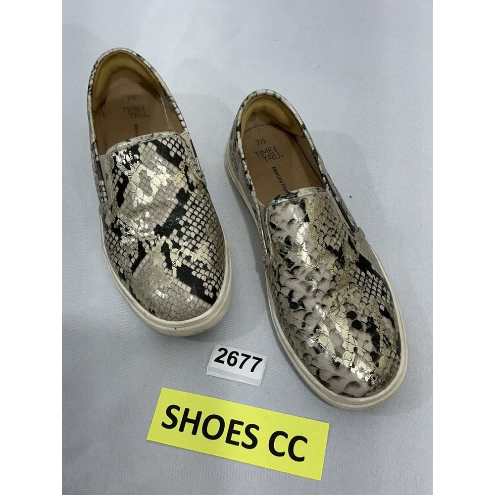 Womans Time & Tru Sintetico Memory Foam 7.5 Slip On Snake Print Sneakers